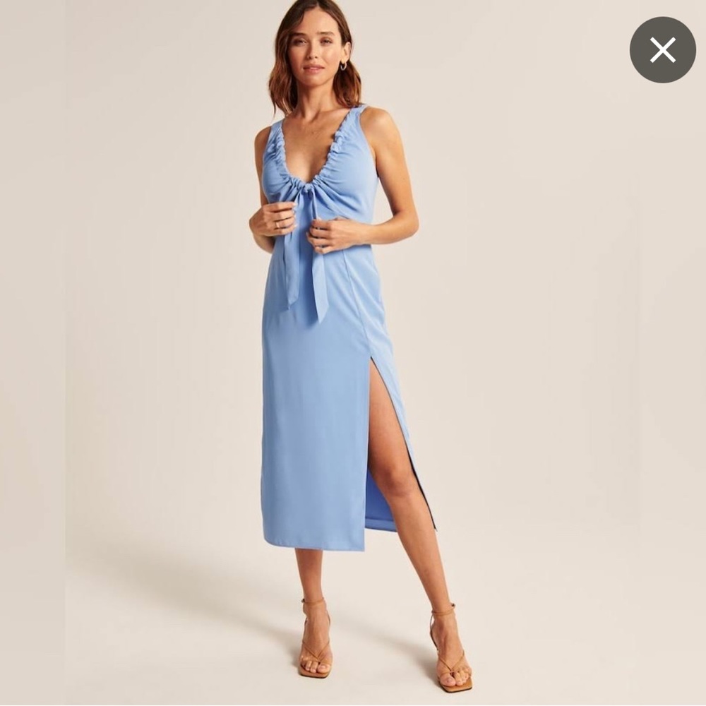 Abercrombie & Fitch Cinched Neck Midi Slip Dress in light blue